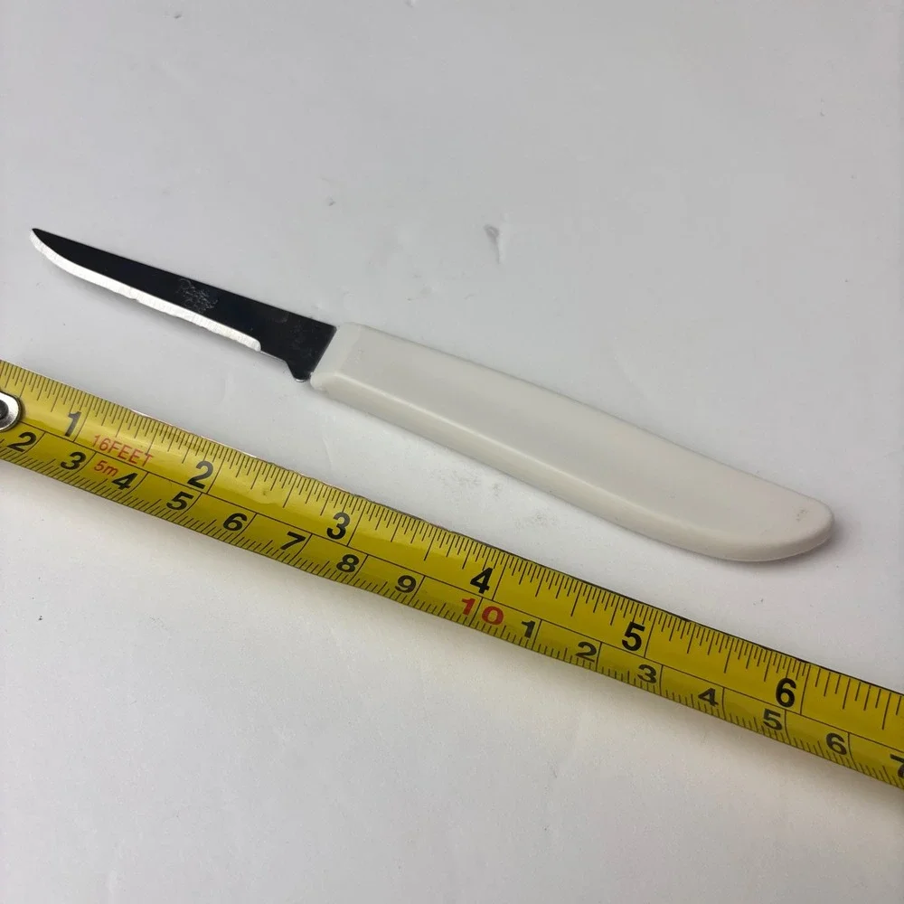 Vintage Pampered Chef Paring Knife White Handle‎ Serrated Stainless Steel 6.5